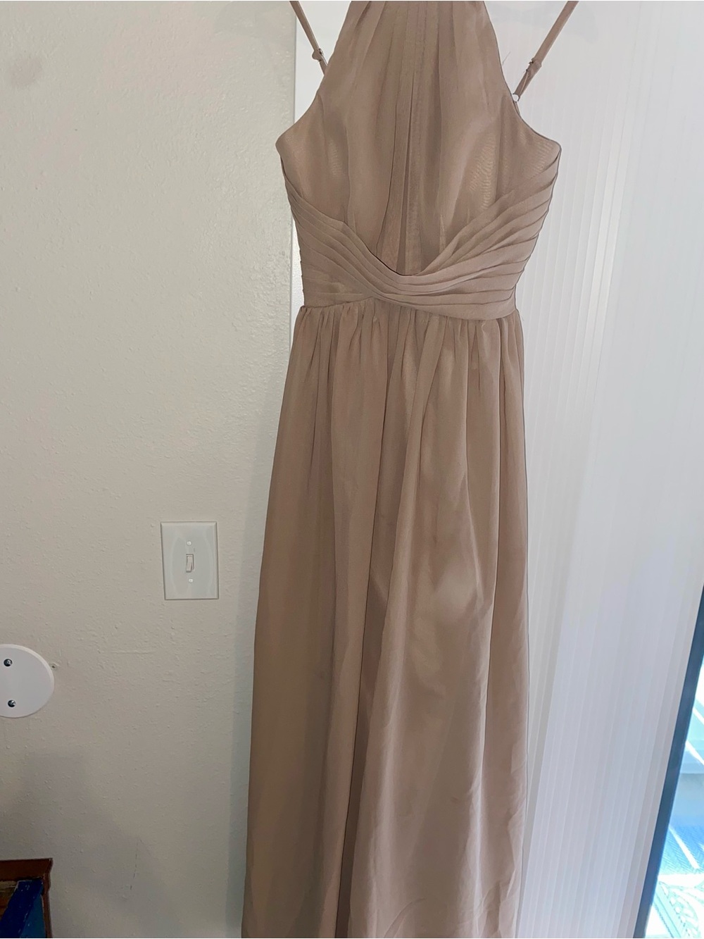 Halter Ruched Bodice Maxi Dress in Taupe